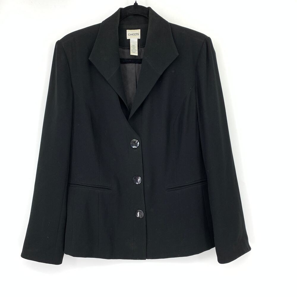 Chicos Three Button Blazer Suit Jacket Womens Size 1 US Medium Black